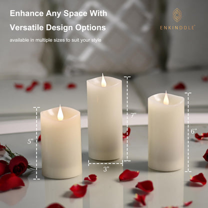 ENKINDDLE Flameless Candles with Timer, 3D Moving Flame LED Pillar Candle, Real Wax Flickering Candle, Battery Operated, Ivory 3"x5" for Table Centerpiece & Home Décor