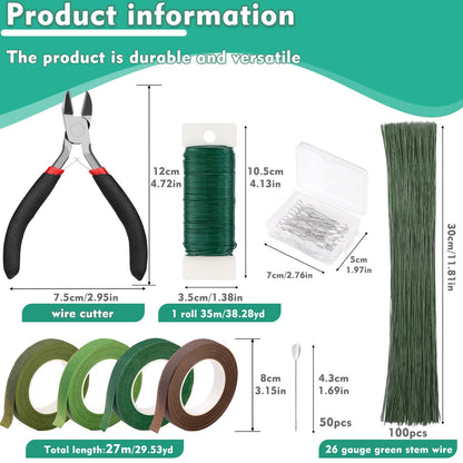 SOCNITC Floral Tape and Wire, Florist Arrangement Tools Kit with Floral Tape Wire Cutter Boutonniere Pin for Bouquets,Wrap Florist,Flower Project