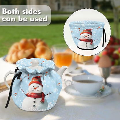 Blue Snowman and Red Music Tea Cosy, Soft Fabric Dustproof Tea Pot Cozies for Home Kitchen