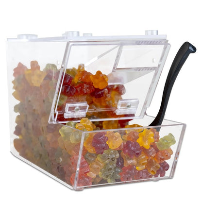 IneVibe Candy Bin Topping Dispenser - Acrylic Bulk Sprinkle Container w/Scoop, Stackable & Magnetic for Multiple Holders on Shelf - Commercial Setting for Cereal, Nuts, Candies & Snack Food Storage