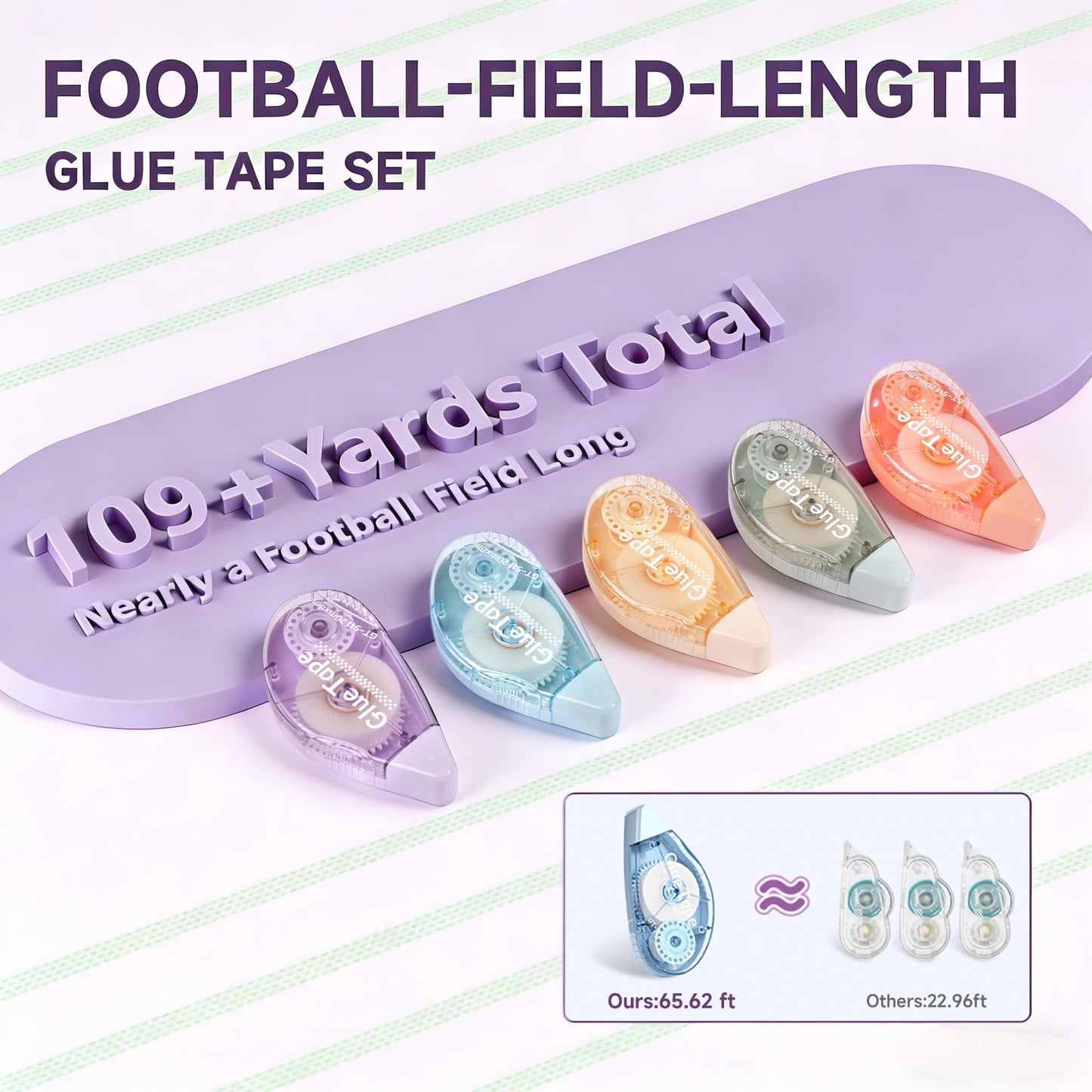 DEYUANCH 65.62 ft Extra-Long Glue Tape, 0.31 in Wide Scrapbook Tape, 5-Pack, Photo-Safe Acid-Free Double Sided Tape for Crafts, Scrapbook and Junk Journal Supplies (Multicolor)