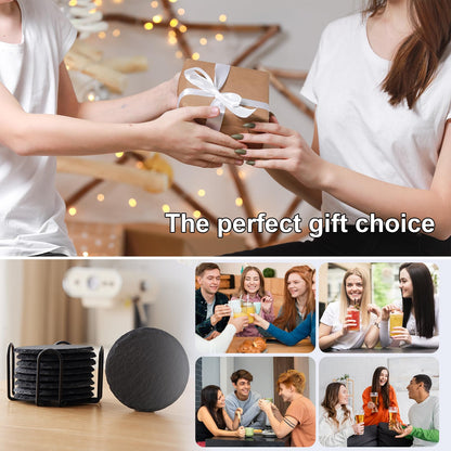 24 PCS Slate Coasters Set, 4 Inch Black Round Stone Drink Coasters Bulk, Laser Engraving Blanks with Anti-Scratch Bottom for Coffee Bar Home Kitchen Decor, Ideal Housewarming Wedding Gifts