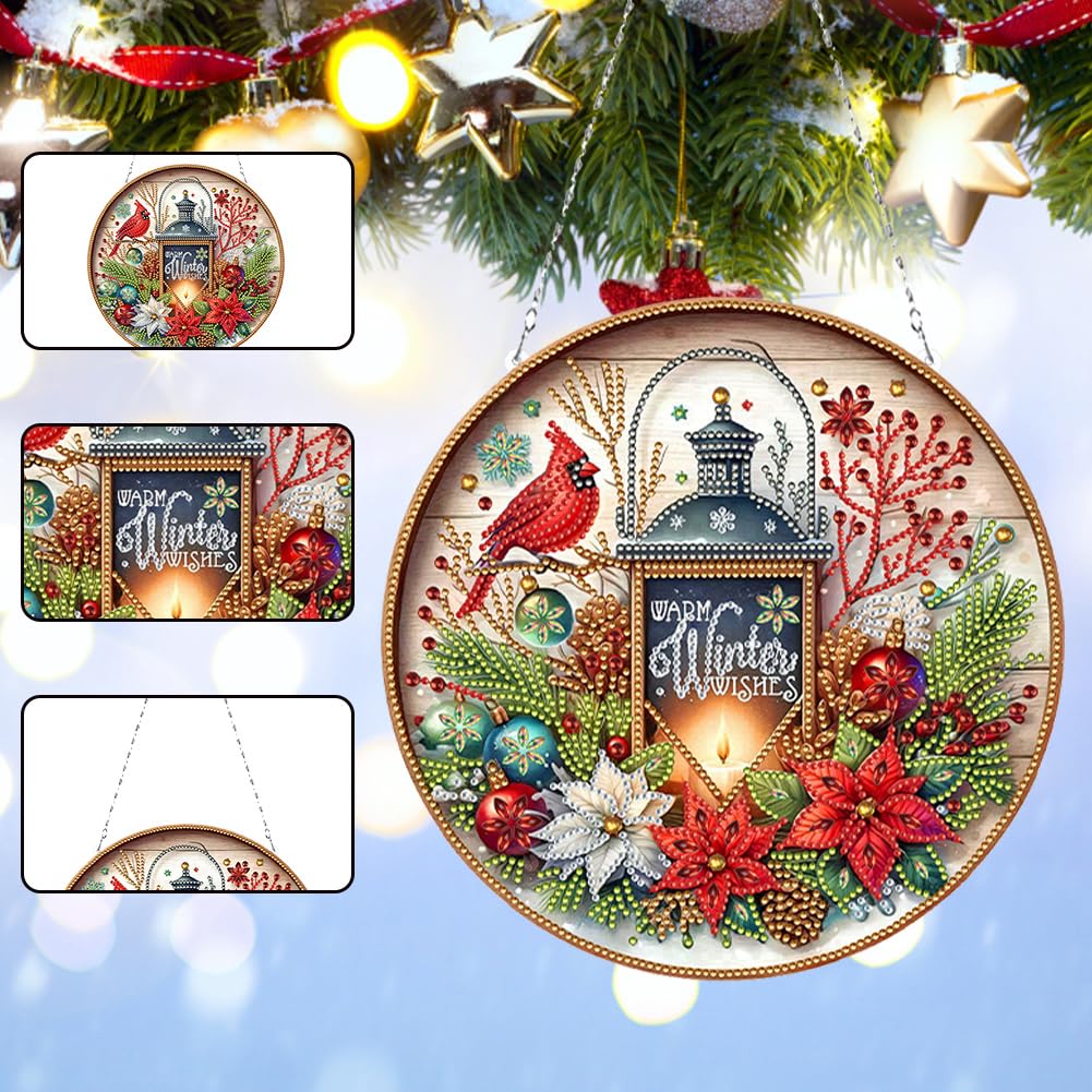 POETRYDRAW DIY Hanging Diamond Art Pendant Kit Christmas Cardinal Lamp, Special Crystal Diamonds Painting Ornament for Adults, 5D Diamond Art Suncatchers Double Sided Board Gem Painting Box Kit