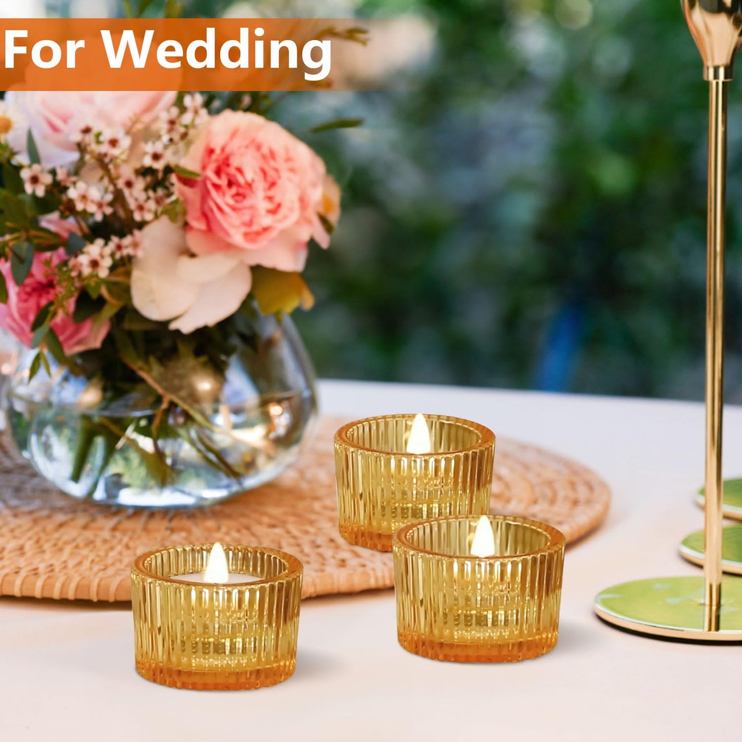 JOYIT Gold Votive Candle Holders Bulk Set of 12, Tealight Candle Holder for Wedding Table Centerpiece, Glass Small Candle Holders for Birthday Party, Valentine's Day, Home Decor (2''X 1.4'')