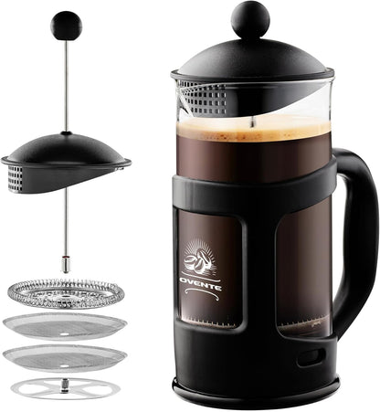 OVENTE French Press Coffee Maker, 12 Ounce with Heat Resistant Borosilicate Glass & Stainless Steel Filtration, Black