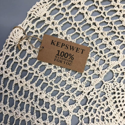 KEPSWET 36 inch Round Sunflower Beige Handmade Crochet Lace Tablecloth Doily