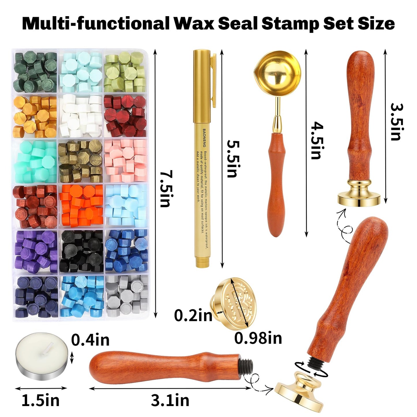 K Wax Seal Stamp Kit, TEKGERLU 360 PCS 18 Colors Wax Beads, Copper K Letter Stamp with Solid Wood Handle, Full Tools for Birthday Presents, Custom DIY, Friend Gifts