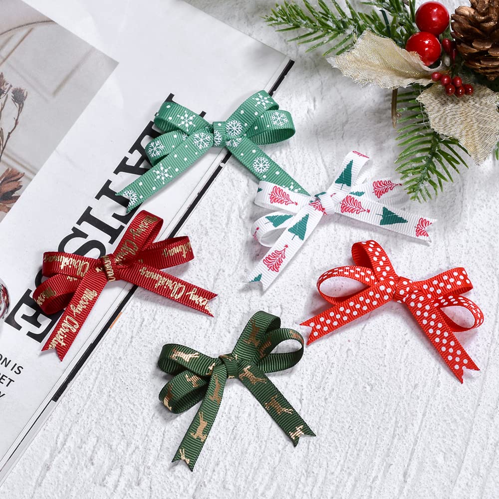 Ribest Christmas Ribbon Grosgrain Ribbon 3/8" Xmas Ribbon Set for Gift Wrapping Bows Making Crafts Holiday Décor