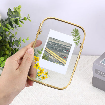 OGANAZI 4x6 Inch Double Glass Pressed Flower Frame - Golden Floating Frames for Dried Flowers, Art, Photos | Vintage Pressed Flower Frame Tabletop Display Holder for Home Plant Specimen (Oblong Shape)