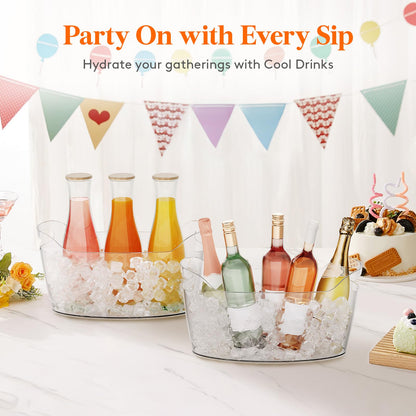 Lifewit 6.5L Ice Bucket for Parties 2 Packs, Portable Drink Bucket for Cocktail Bar, Plastic Champagne Cooler for Beverage/Wine/Beer, Mimosa Bar Supplies Chiller Tub with Scoop 38 x18x20 cm/15x7x8"