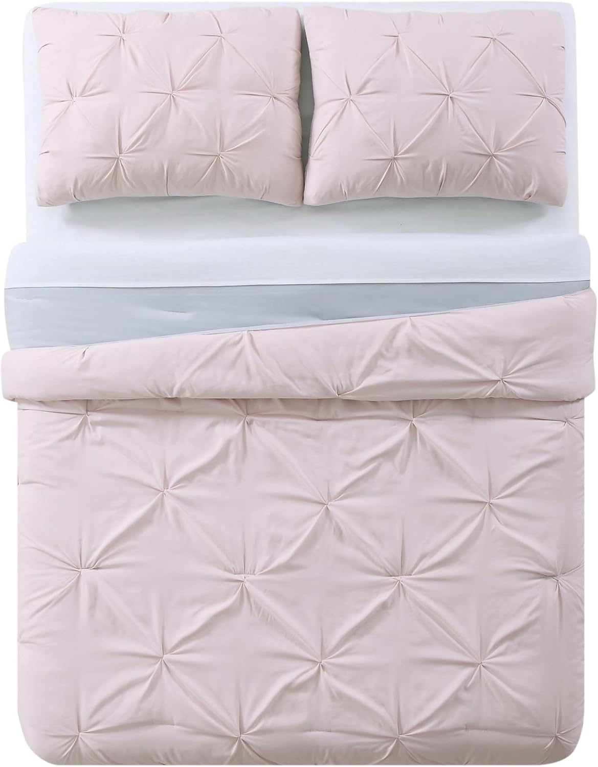 My World Pleated Solid Duvet Sets, Blush and Silver Grey, 2-Piece Twin XL Duvet Set, Polyester, OEKO-TEX Certified