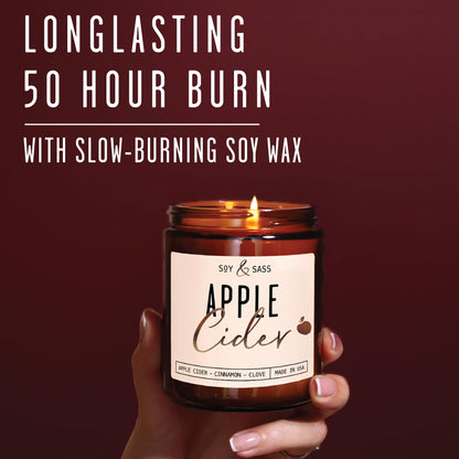 Apple Cider Candle, Fall Candles I Apple Cider, Cinnamon & Nutmeg - Infused with Essential Oils I Mulled Cider Fall Scented Candle (Soy) for Home I 9oz Reusable Jar I 50Hr Burn I Made in USA