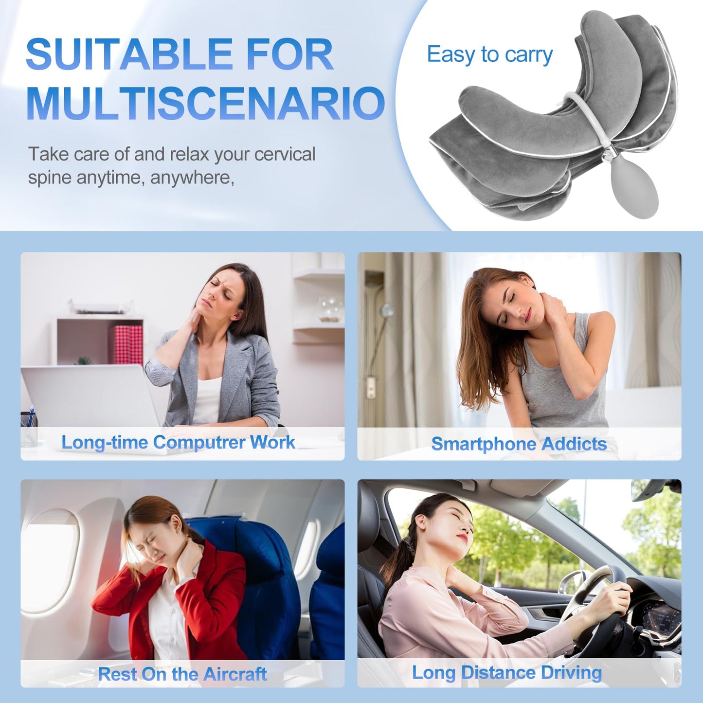 WellSync Inflatable & Adjustable Neck Traction Device with Neck Brace,Portable Cervical Traction Device for Instant Neck Pain Relief,Perfect for Home,Office,and Travel(Gray)