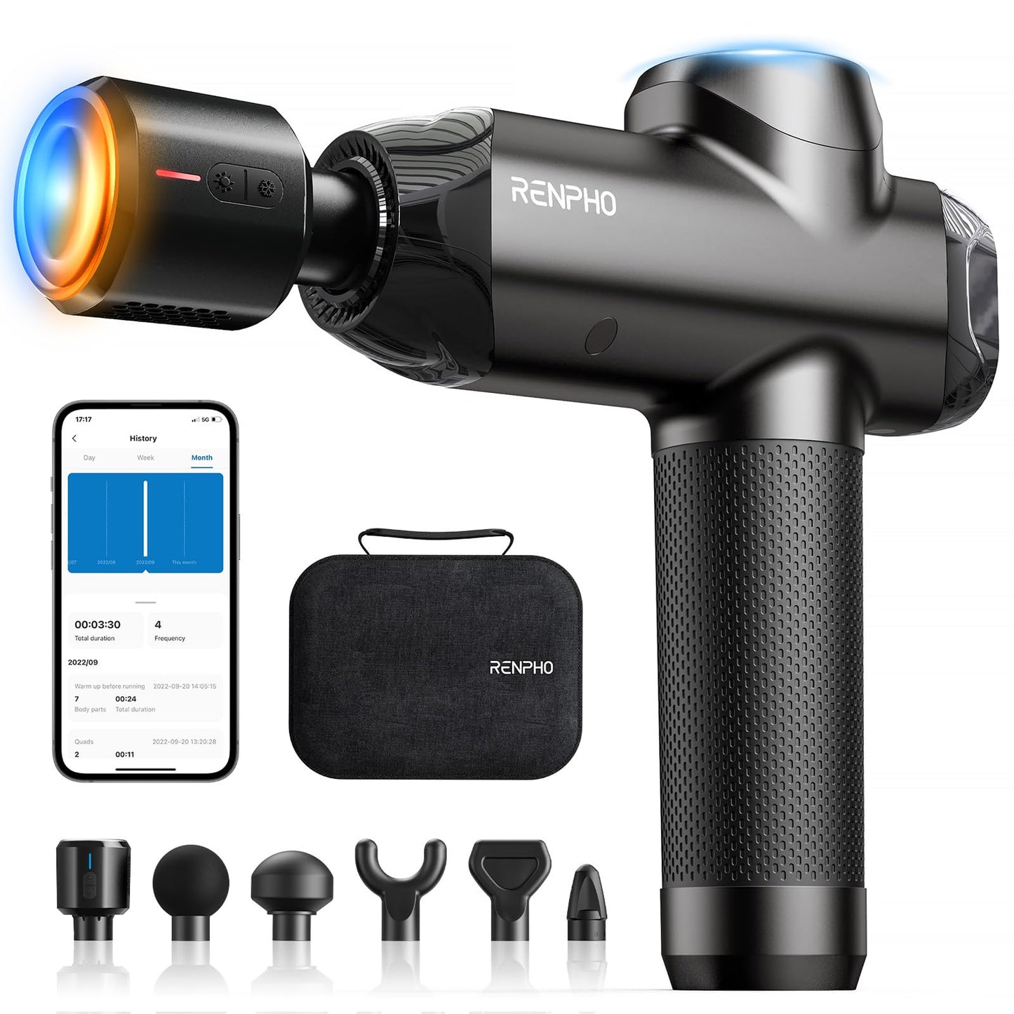 RENPHO Massage Gun Deep Tissue with 12mm Amplitude, Percussion Muscle Massage Gun, Portable Electric Handheld Massager Gun, LED Touch Display Carry Case Power