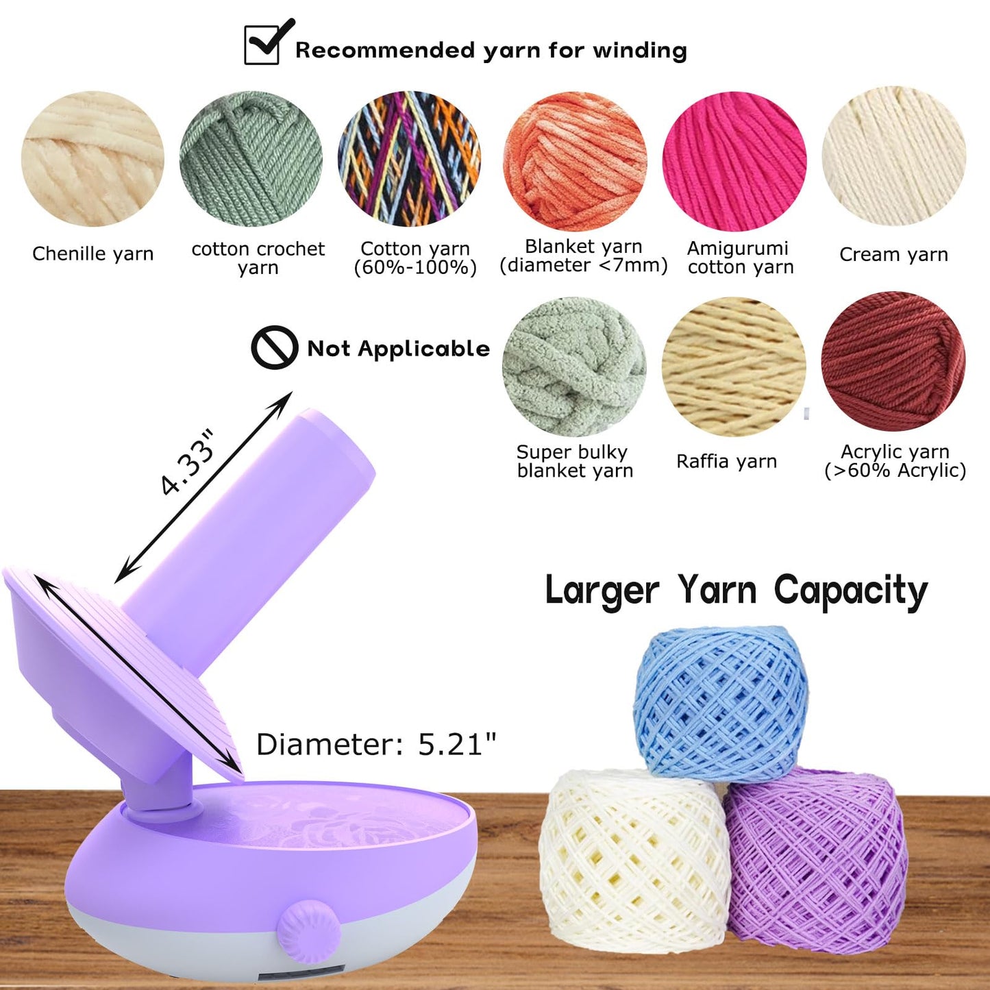 DAFENCHI Yarn Winder, Electric Yarn Winder that Can Work with Yarn Swift, Automatic Large Yarn Ball Winder for Crocheting, Speed Adjustable Yarn Spinner for Yarn Winding, Easy to Use Yarn Cake Winder