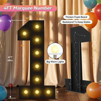 4FT Marquee Light Up Numbers, Black Giant Marquee Number 6, Pre-Cut Foam Board Set Can Be Used for Birthdays,Weddings,Party Anniversaries