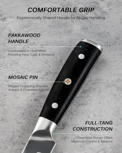 KYOKU 2pc Kitchen Knife Set, Samurai Series 6.5" Boning Knife & 12" Slicing Knife Set, High Carbon Steel Japanese Style Knives with Pakkawood Handle Sheath for Meat Fruit Vegetable Dicing Carving