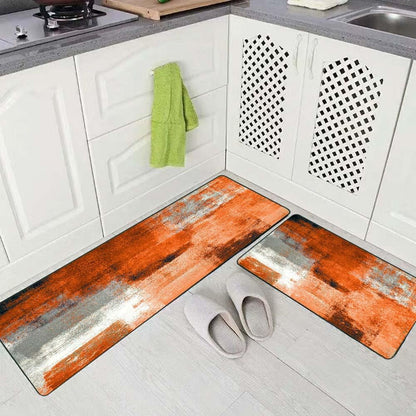 TOMWISH 2Pcs Kitchen Rugs Set, Orange Red Non-Slip Waterproof Kitchen Mats for Floor Office Dining Room