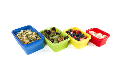 Thin Bins Collapsible Containers Set of 4 Round Silicone Food Storage Containers BPA Free, Microwave, Dishwasher and Freezer Safe - No more cluttered container cabinet! SC-149A