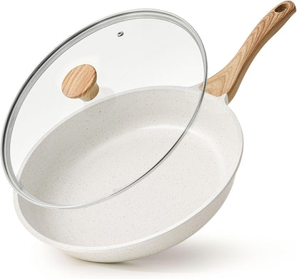 SENSARTE Nonstick Ceramic Frying Pan - Induction Compatible Chef's Skillet with Lid | 8-12.5 Inch Sizes, PFAS-Free