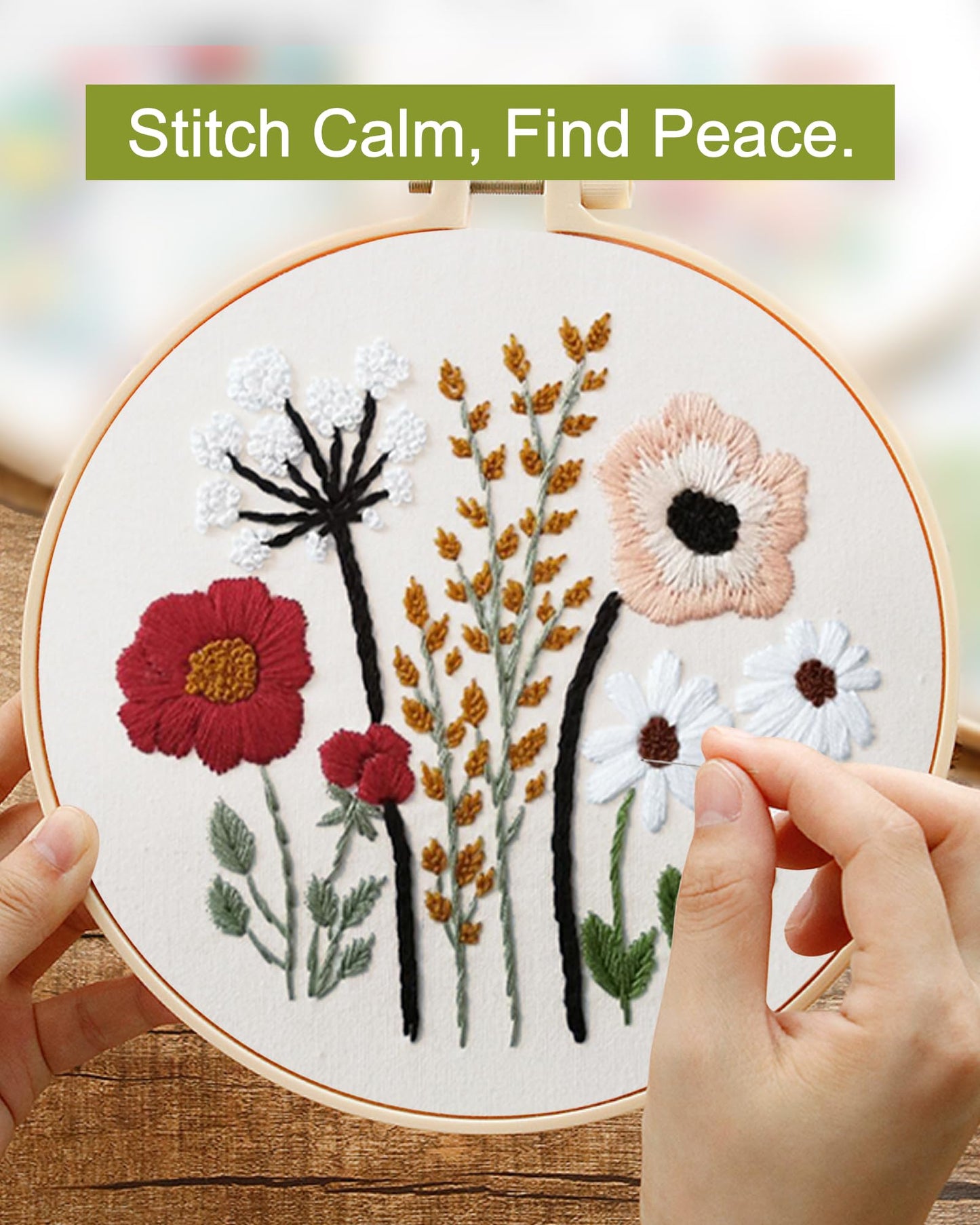 Santune 3 Sets Embroidery Kit,Cross Stitch Kits for Beginners,Needlepoint Kits for Adults with Easy Floral Pattern Hand Crafts,Hoop,Needle,Mothers Day Gifts