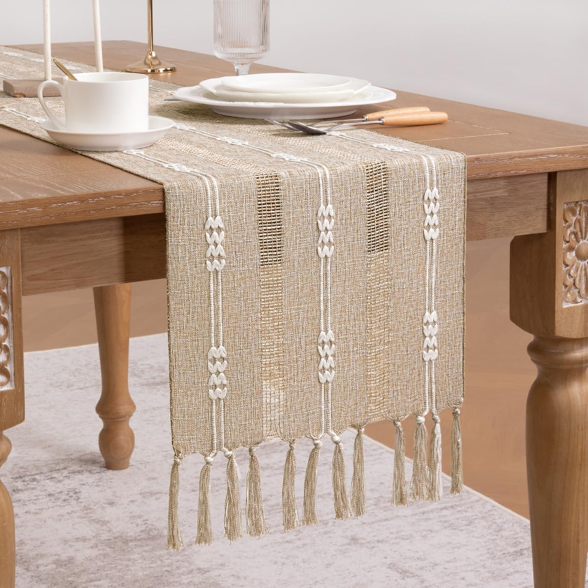 48 inches 13x48 inches Socomi Farmhouse Table Runner Macrame Woven Coffee Table Runner Cotton Rustic Fall