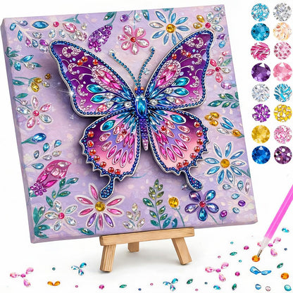 ZEHYRNE Arts and Crafts for Kids, Sparkling 3D Butterfly Diamond Art Kits for Girls 8-12 6-8, DIY Gem Art as Children's Day & Birthday Gift丨Bedroom Decoration with Wooden Stand (Purple)