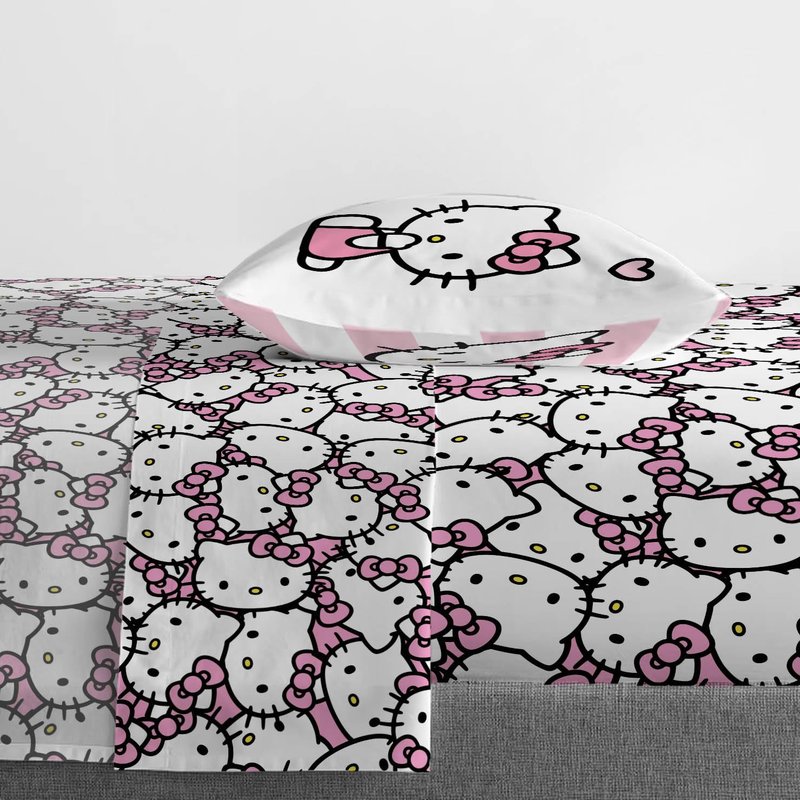Jay Franco Sheet Set with Fitted, Flat Sheets & Pillow Cover - Ultra-Soft Bedding with Pillowcase for Room Decor, Multi - Hello Kitty, 4 Piece King