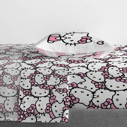 Jay Franco Sheet Set with Fitted, Flat Sheets & Pillow Cover - Ultra-Soft Bedding with Pillowcase for Room Decor, Multi - Hello Kitty, 4 Piece King