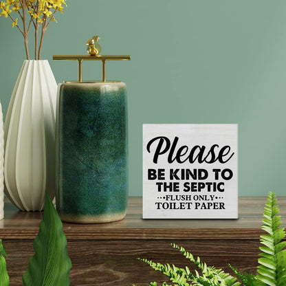 Country Only Flush Toilet Paper Wood Box Sign Decor, Be Kind to the Septic Wooden Box Block Sign for Bathroom Shelf