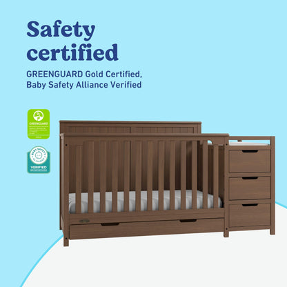 Graco Hadley 5-in-1 Convertible Crib & Changer – GREENGUARD Gold Certified, Fits Standard Crib Mattress, Converts to Toddler Bed and Full Bed, 4 Adjustable Mattress Heights (Hazelnut)