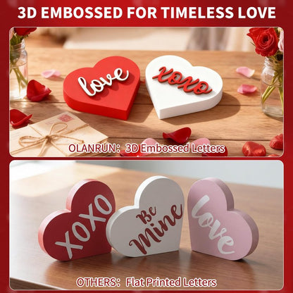 OLANRUN Valentines Day Decorations - 2 Pack Wooden 3D XOXO Love Heart Sign - 4.35 Inch Valentines Day Table Decor - Valentine Decorations for Home Office Bedroom Mantel Tiered Tray Shelf (Red White)