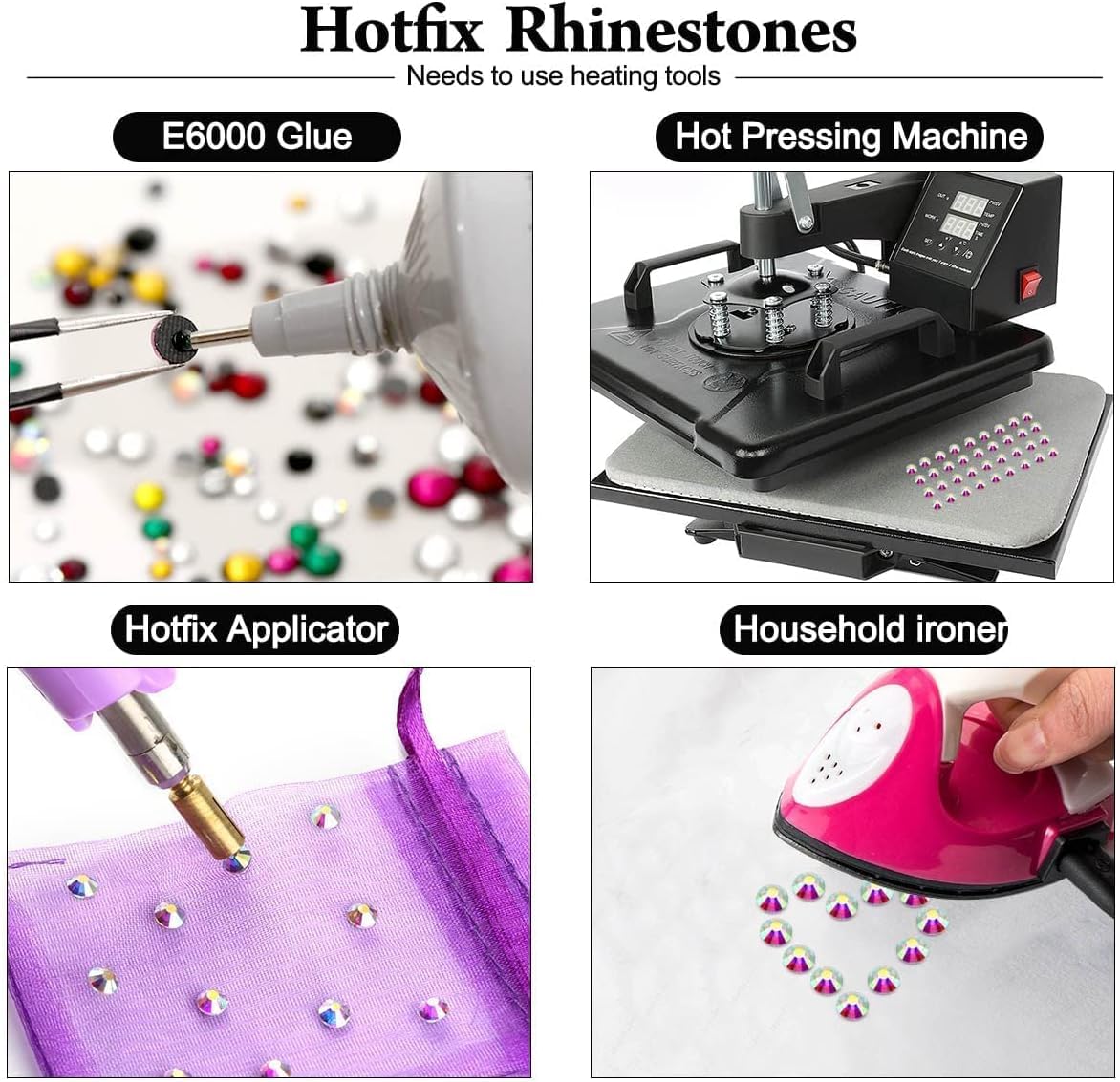 Meibite Hotfix Rhinestones Bulk, 14400PCS Moonlight Hot Fix Rhinestones for Clothes DIY Decoration Crafts, Moonlight, SS16, 3.8-4.0mm
