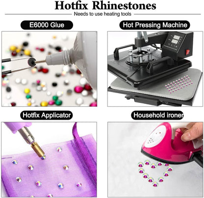 Meibite Hotfix Rhinestones Bulk, 14400PCS Moonlight Hot Fix Rhinestones for Clothes DIY Decoration Crafts, Moonlight, SS16, 3.8-4.0mm