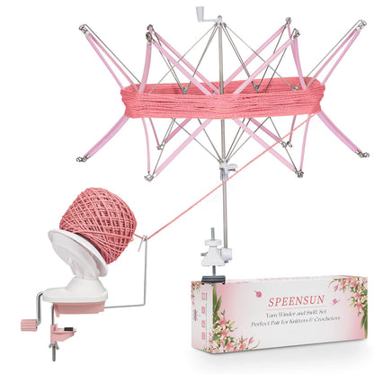 SPEENSUN Yarn Winder and Swift Combo, Efficient 3.5 OZ Yarn Cake Maker, Adjustable Angle/Height Yarn Swift Turn Loose Yarn into Tidy Skeins, Easy-to-Install Yarn Spinner for Yarns Below Size 5