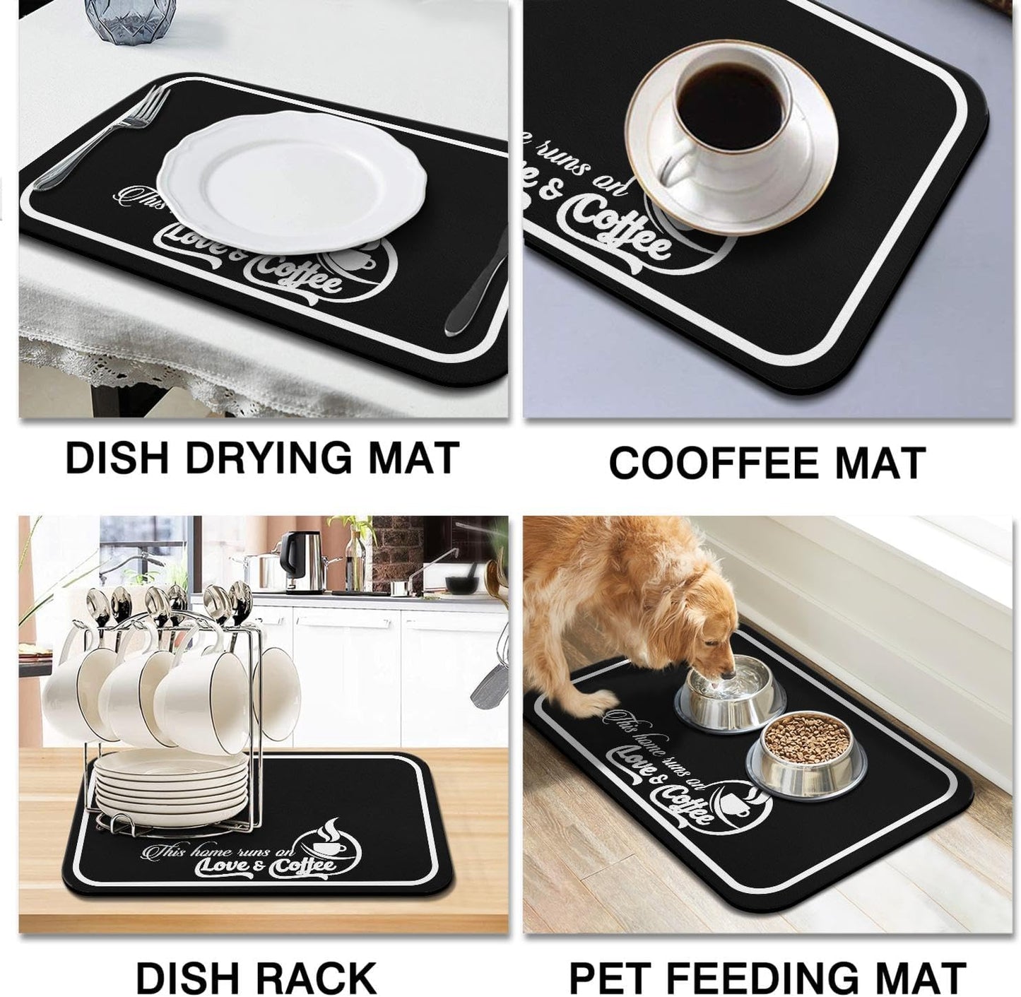 Coffee Bar Mat Rubber Dish Drying Mat, 19.5x12in for Kitchen Counter and Coffee Accessories