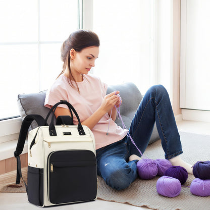 Kuosdaz Crochet Bag Backpack, Large Yarn Storage Crochet Organizer, Gifts Travel Crochet Backpack for Women, Knitting & Crochet Accessories for Crochet Hooks, Black & White