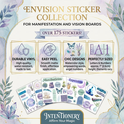 Vision Board Stickers for Manifestation - 175+ Vinyl Watercolor Decals for Manifestation to Personalize Journals, Planners, Water Bottles, and Laptops.