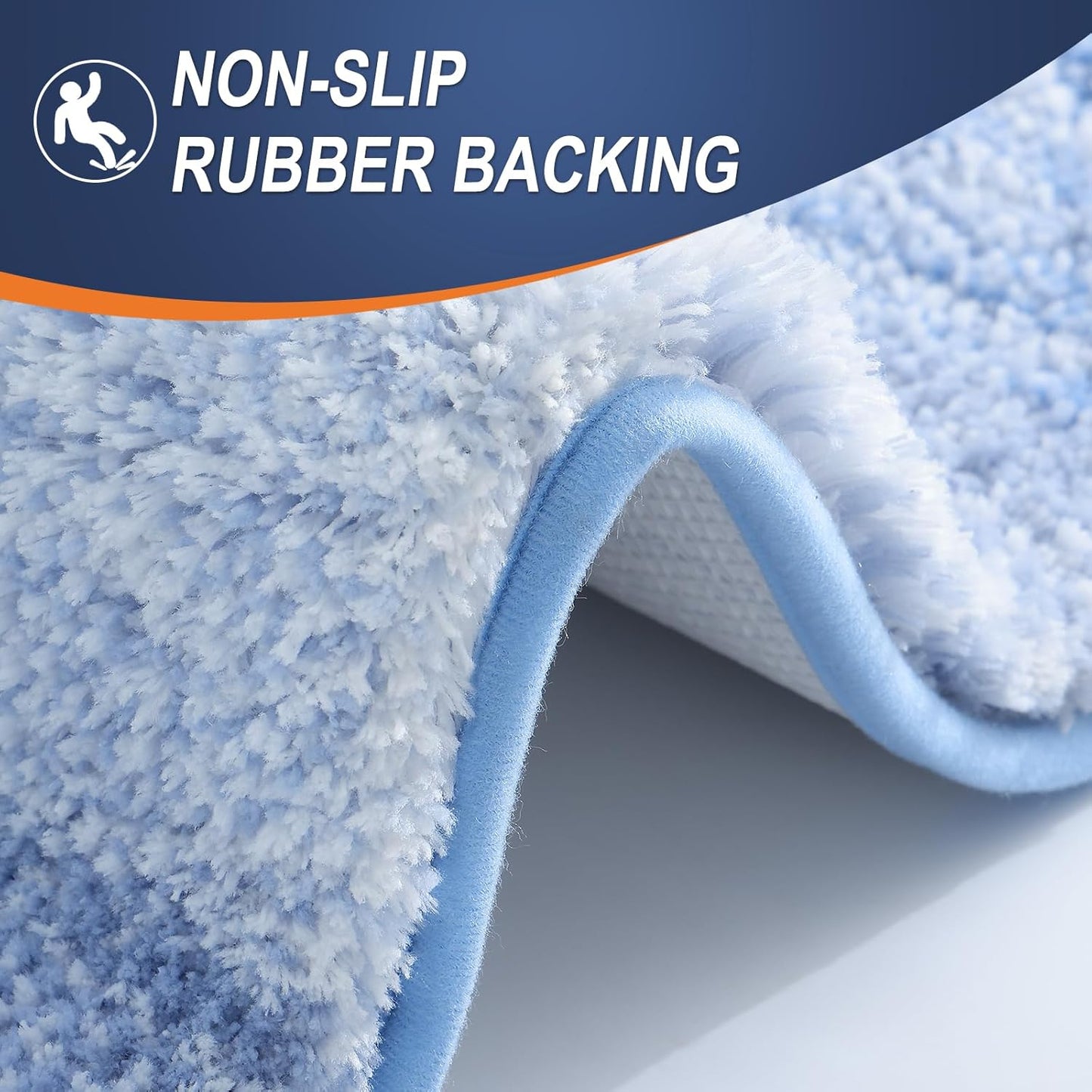 OLANLY Large Bath Rugs - Extra Soft Microfiber Mat 44x32 | Quick-Dry, Washable, Rubber Backing - Light Blue