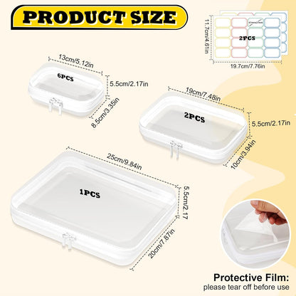 9 Pack Storage(L,2S,6Mini) Clear Hard Shell Zipper Case,Waterproof Toiletry Cosmetic Bag,Toy Organizers and Storage