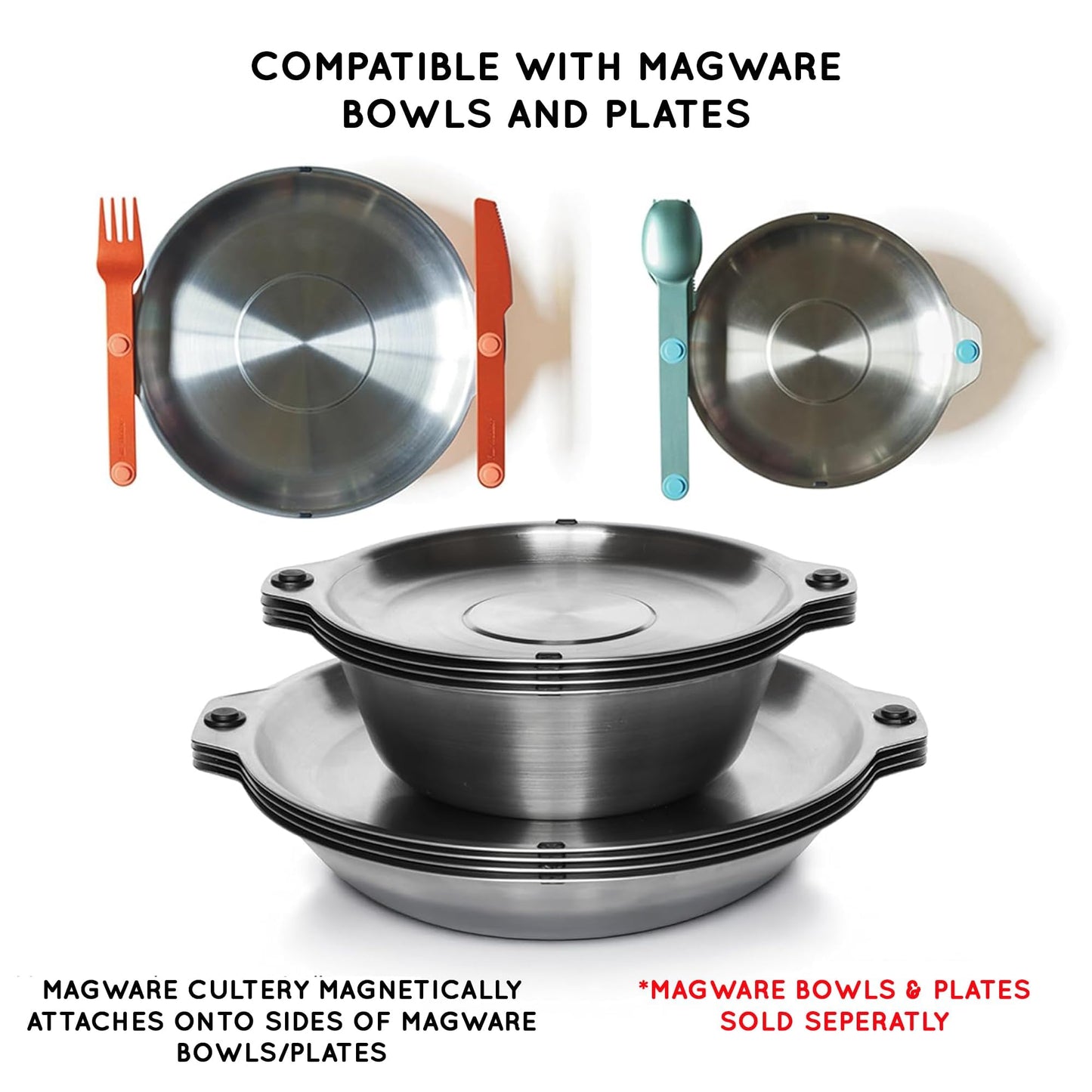 FULL WINDSOR - MAGWARE Magnetic Camping Cutlery Set - Travel Utensils for Camping, Cooking, and Outdoor Dining - Knife, Fork & Spoon - Portable Silverware with Pouch - Green (3 PCS)