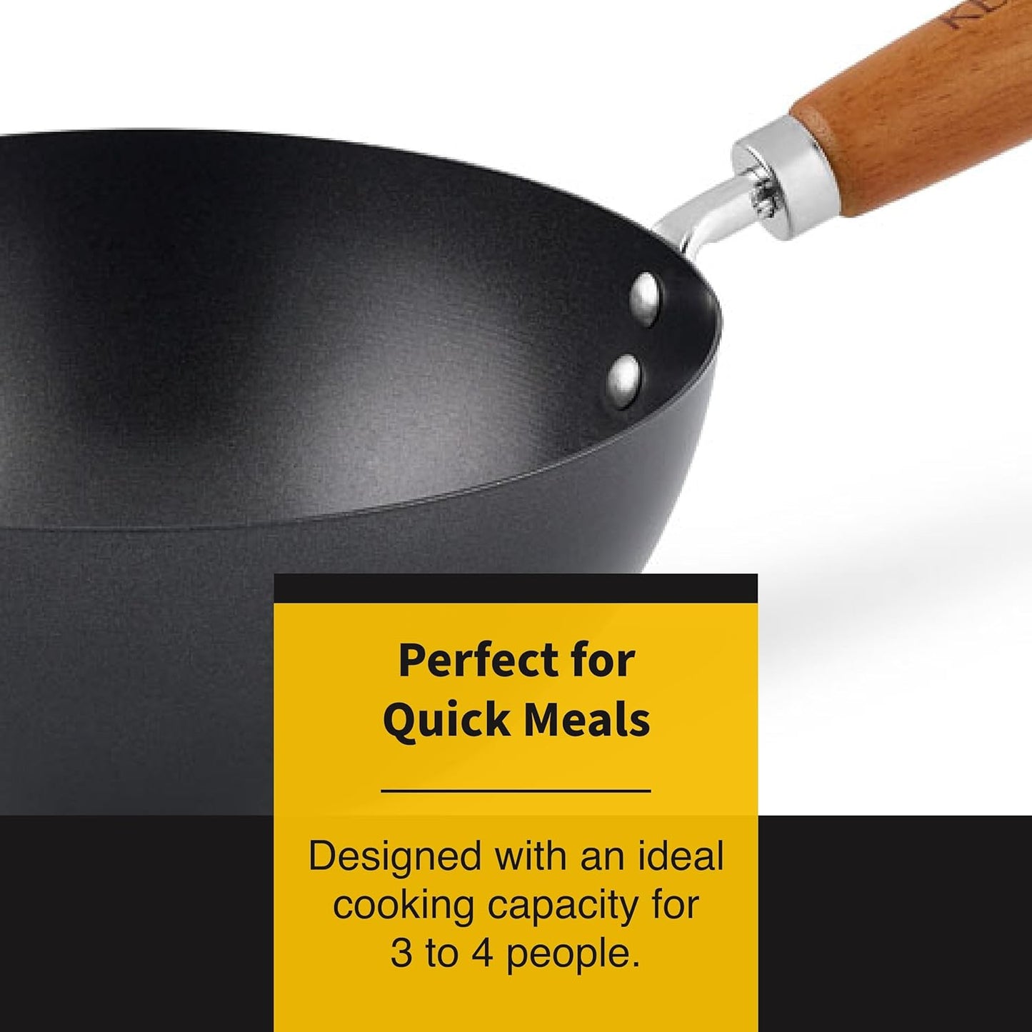 Ken Hom Classic 8-Inch Non-Stick Carbon Steel Mini Wok, Lightweight Stir Fry Pan, Hand Wash Only