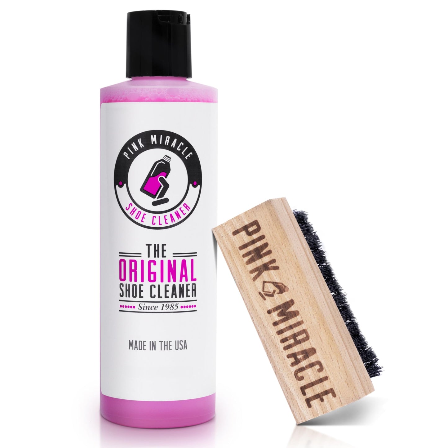 Pink Miracle Shoe Cleaner Kit with Bottle and Brush For Fabric Cleaner For Leather, Whites, Suede and Nubuck Sneakers (4 Oz)
