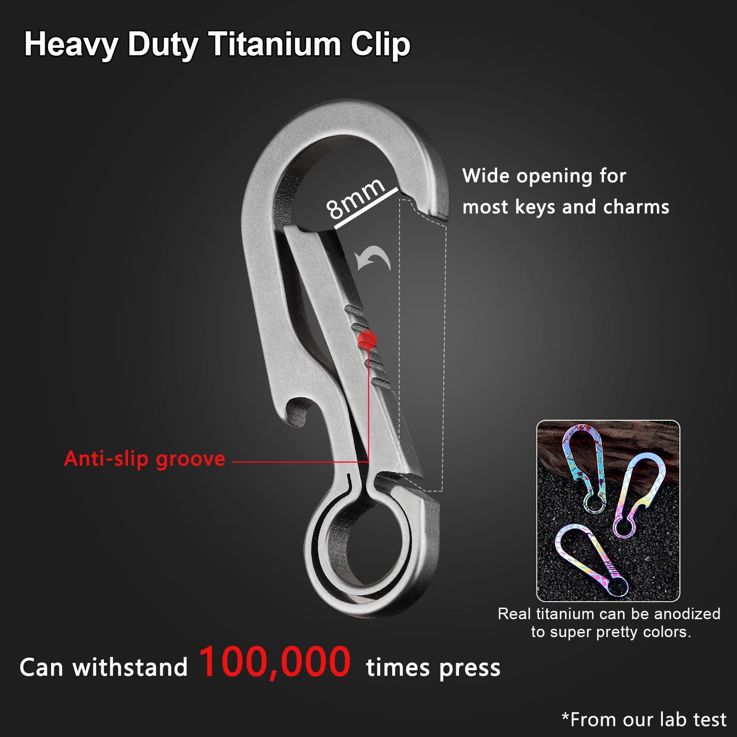 Green Beret Tactical Titanium Carabiner Clip Hook EDC Small Heavy Duty Keychain Clips Anti-Lost Quick Release Key Chain for Keys, Medium