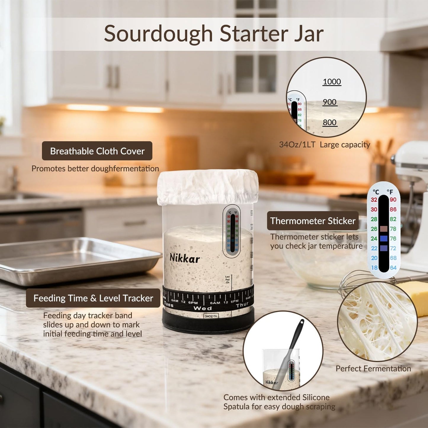 12 Set Nikkar Complete Sourdough Starter Kit with Bamboo Storage Rack Bread Baskets, Sourdough Bread Baking Supplies
