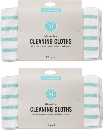 11 Inches, 24 Count Martha Stewart Microfiber Cleaning Cloths, Ultra-Absorbent, Lint-Free Cleaning Towels for Home