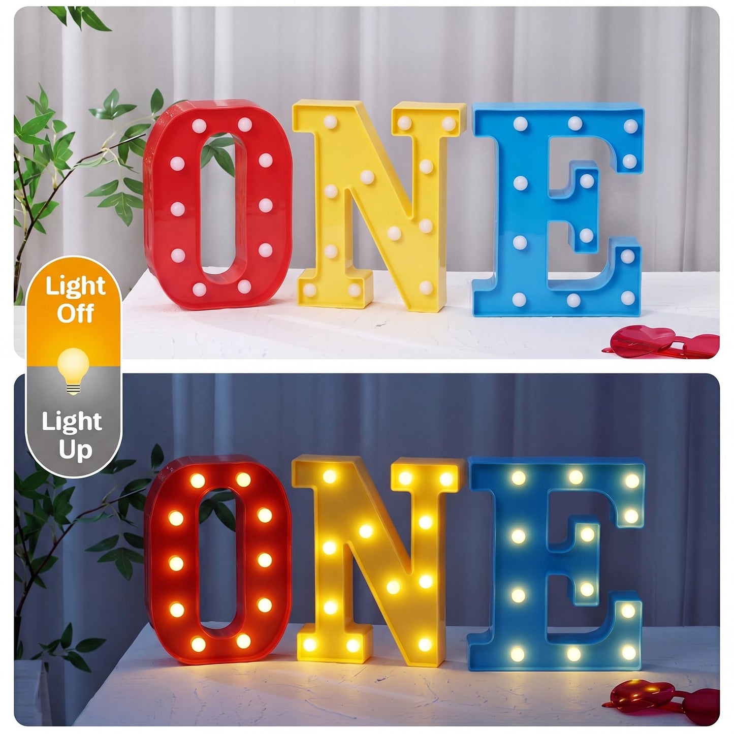 Aurelema Cartoon One Letter LED Lights, Toy Inspire 8.9 Inch Battery Powered LED Marquee Letters Lights Sign for 1 Year Old First Birthday Party Supplies Table Centerpieces Photo Prop Decor (Rainbow)