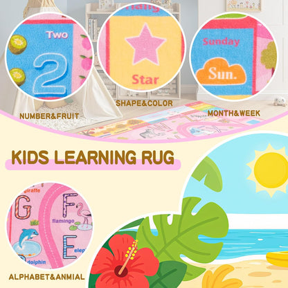 5x7, Washable Kids Play Rug Non-Slip Educational Animal & Season Shape Carpet for Nursery Bedroom Classroom, Ultra-Soft