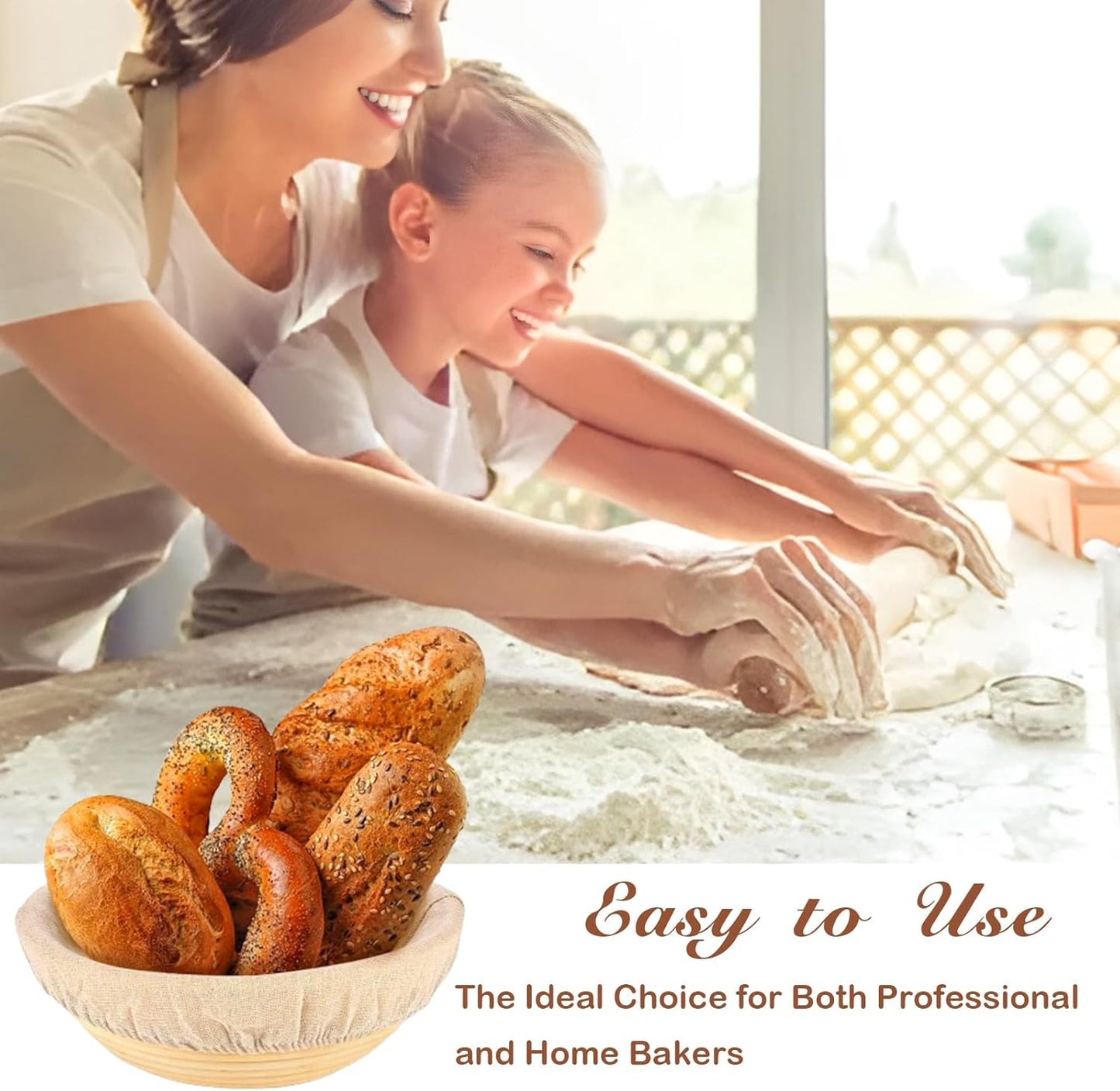 4 Pcs Banneton Bread Proofing Basket Linen Cloth Liners, 10 Inch Round and Oval Baking Dough Basket Cover for Home
