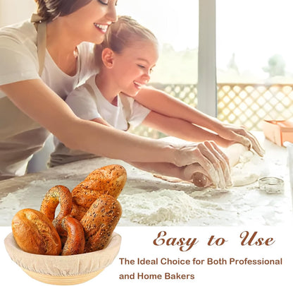 4 Pcs Banneton Bread Proofing Basket Linen Cloth Liners, 10 Inch Round and Oval Baking Dough Basket Cover for Home